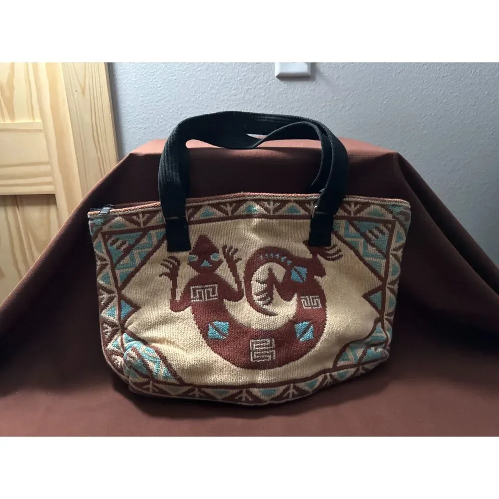 Southwestern Gecko Zipper Canvas Handbag Purse